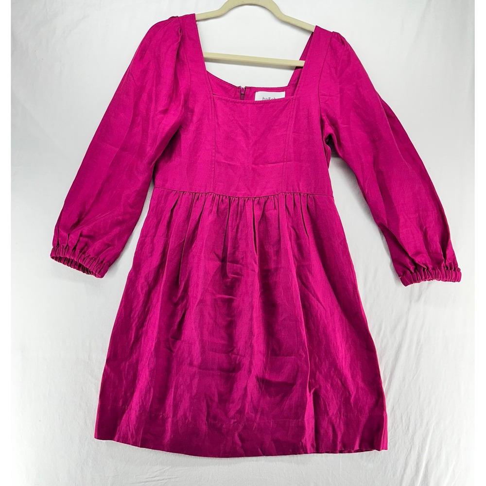 ba&sh Womens Size US 2 Fuchsia Pink Babydoll Mini Dress Square Neck Puff Sleeve